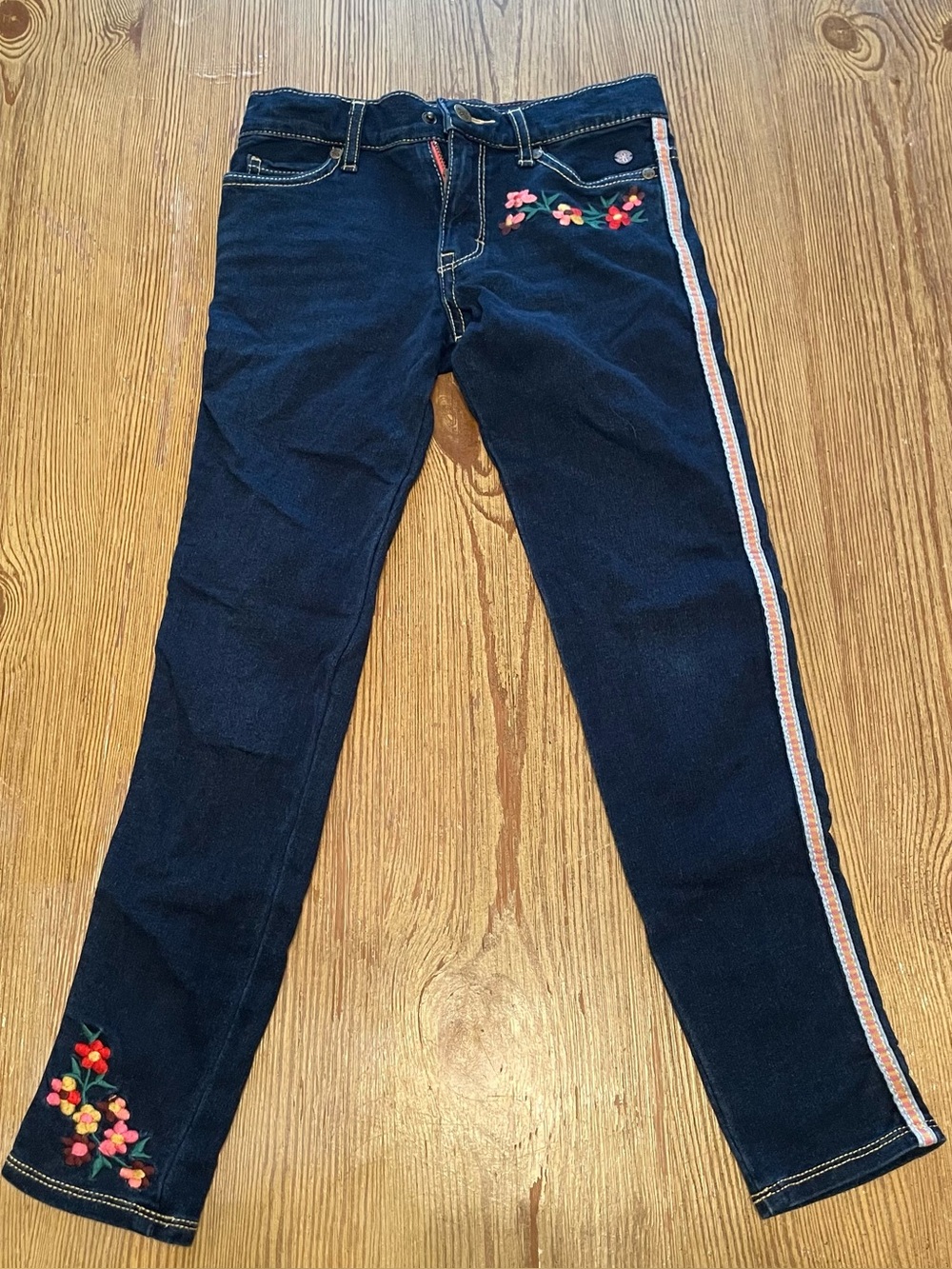 435 Matilda Jane Dark Blue Embroidered Side-Stripe Jeans